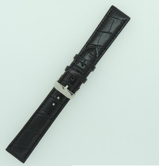Black 18mm PU Croco Band like Leather Strap, SS Buckle