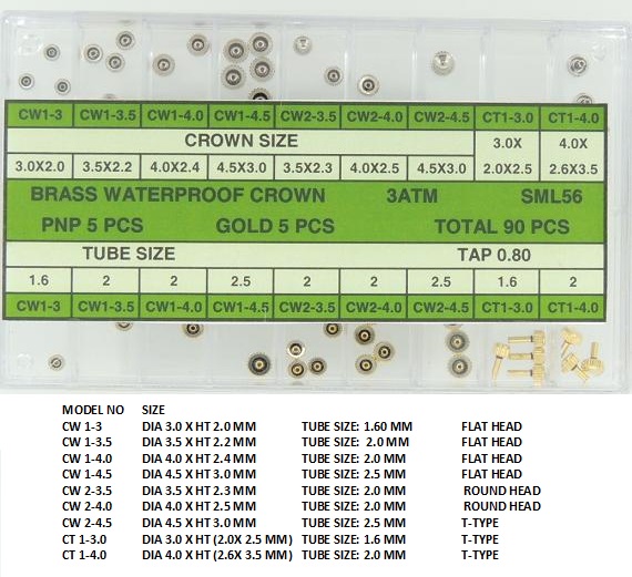Brass Waterproof Crown Assortment Tap 0.80 MM