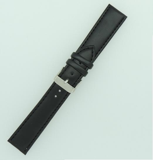 Black 18mm PU Plain Band like Leather Strap, SS Buckle