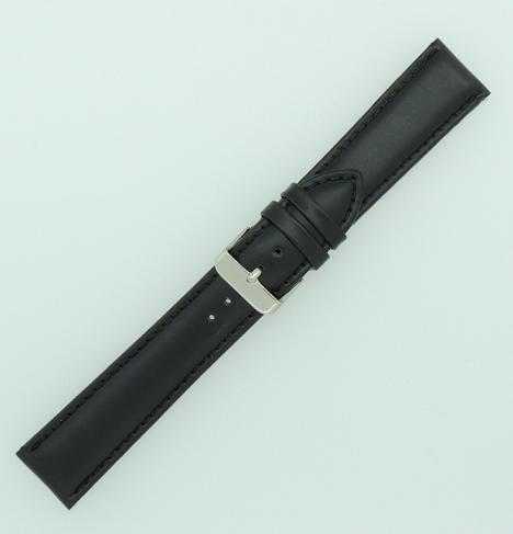 Black 22mm Plain Calf Leather Strap (Nagata), SS Buckle